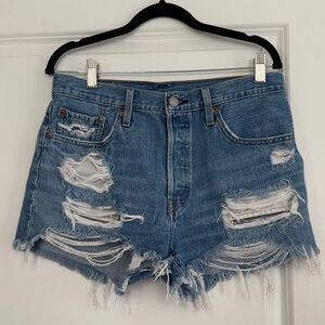 Levi's Blue Distressed Jean Shorts
